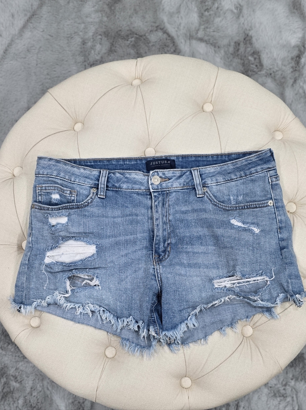 Just USA Light Blue Distressed Denim Cutoff Shorts